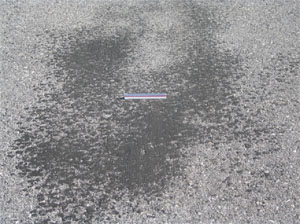 Photo showing a small area (say 20 square feet [2 square meters]) of an asphalt pavement surface where asphalt binder material is visible on the pavement's surface.